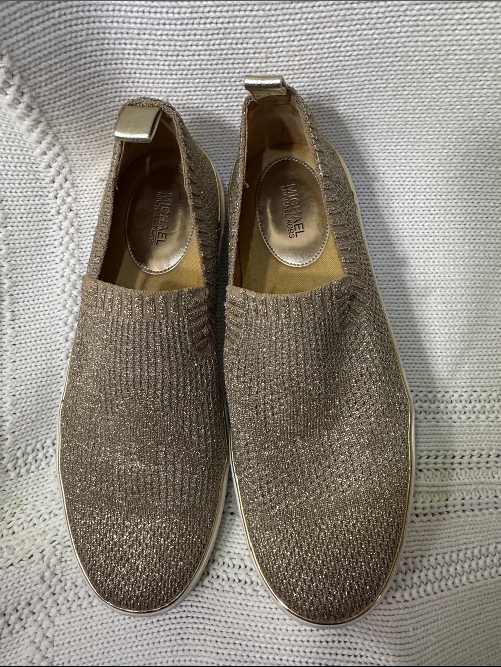 Michael Kors Metallic Gold Slip-On Knit Sneakers